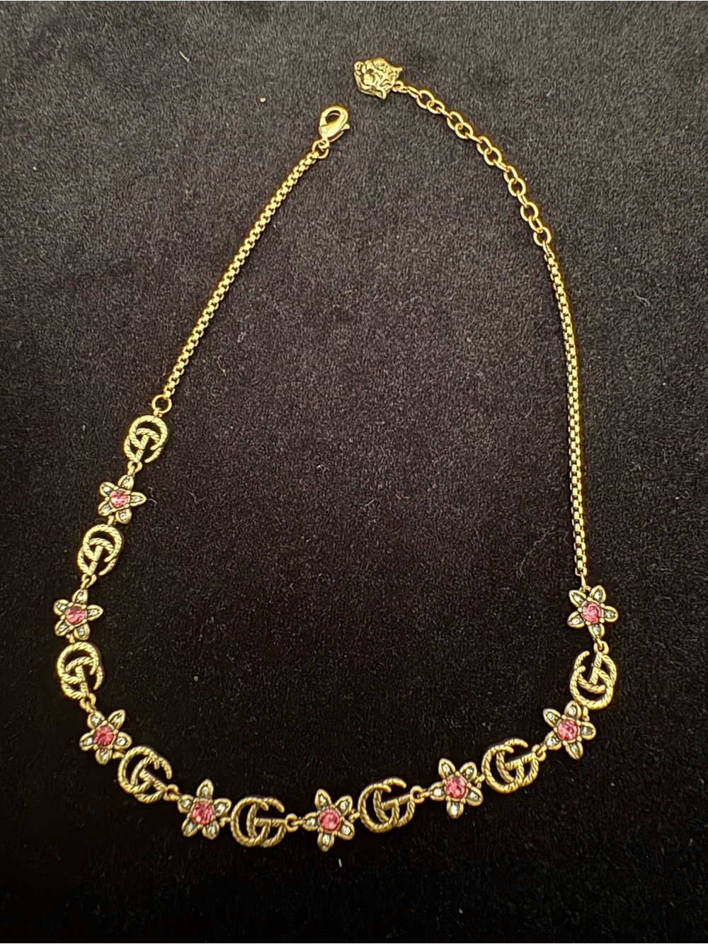 Brand new Gucci Gold-Tone Floral Pink Crystal Necklace